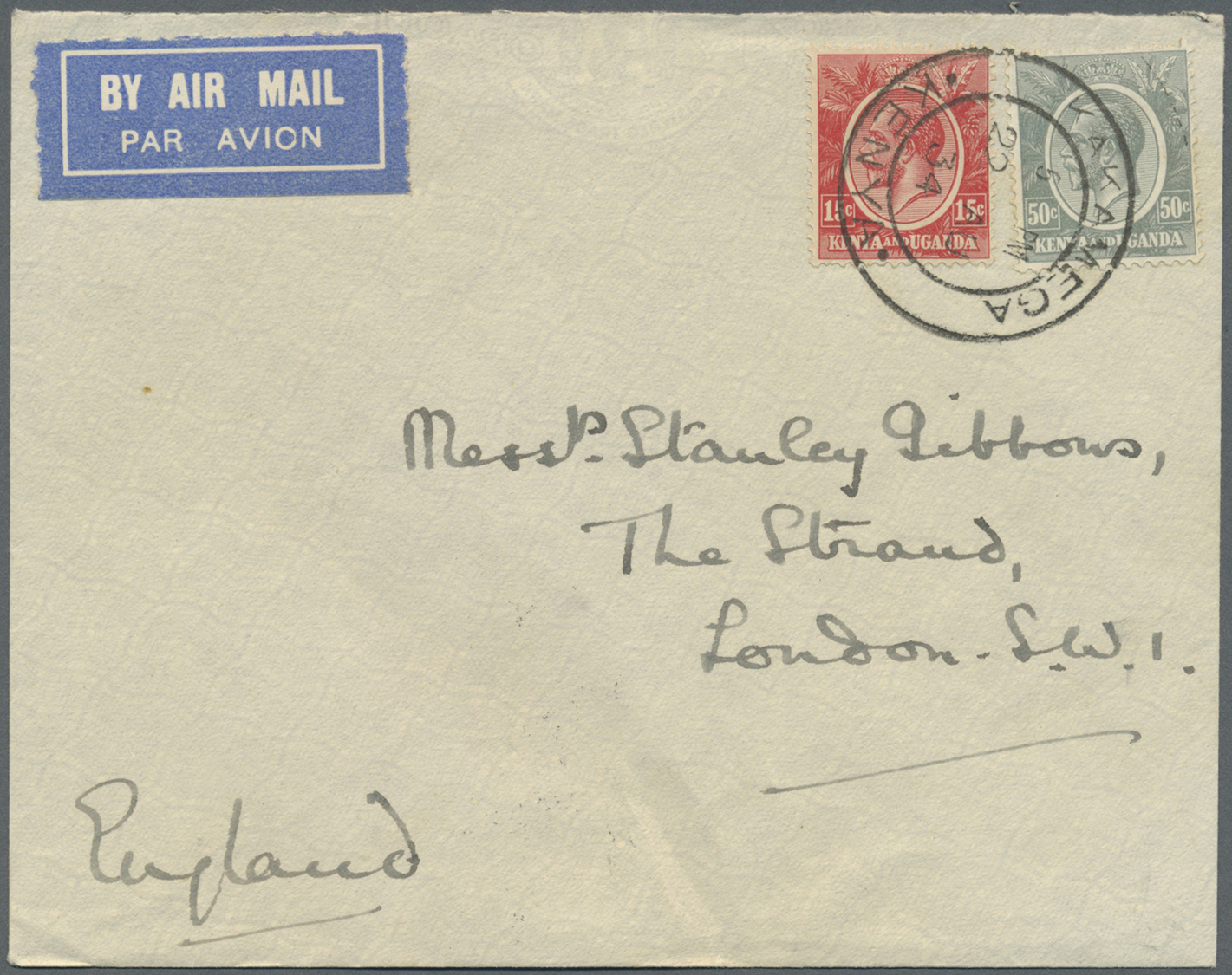 Br Kenia - Britisch Ostafrika: 1934. Air Mail Envelope Addressed To London Bearing SG 82, 15c Carmine And SG 85, 50c Gre - British East Africa