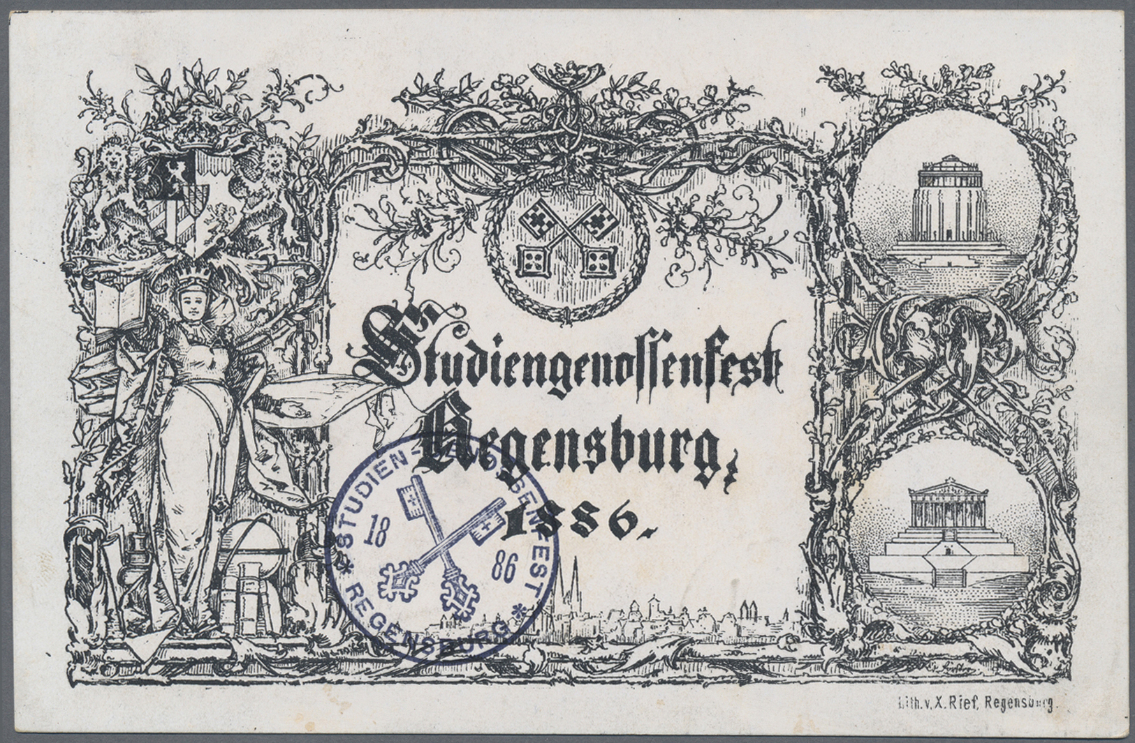 Ansichtskarten: Vorläufer: 1886, "Studiengenossenfest Regensburg 1886", Vorläuferkarte 3 Pf. Grün Mi - Non Classificati