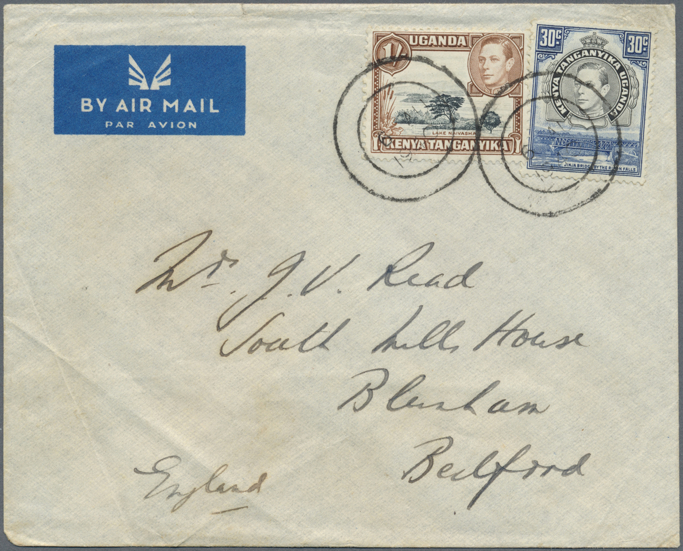 Br Kenia - Britisch Ostafrika: 1940. Air Mail Envelope Addressed To England Bearing Kenya Uganda SG 141, 30c Blue And Gr - British East Africa