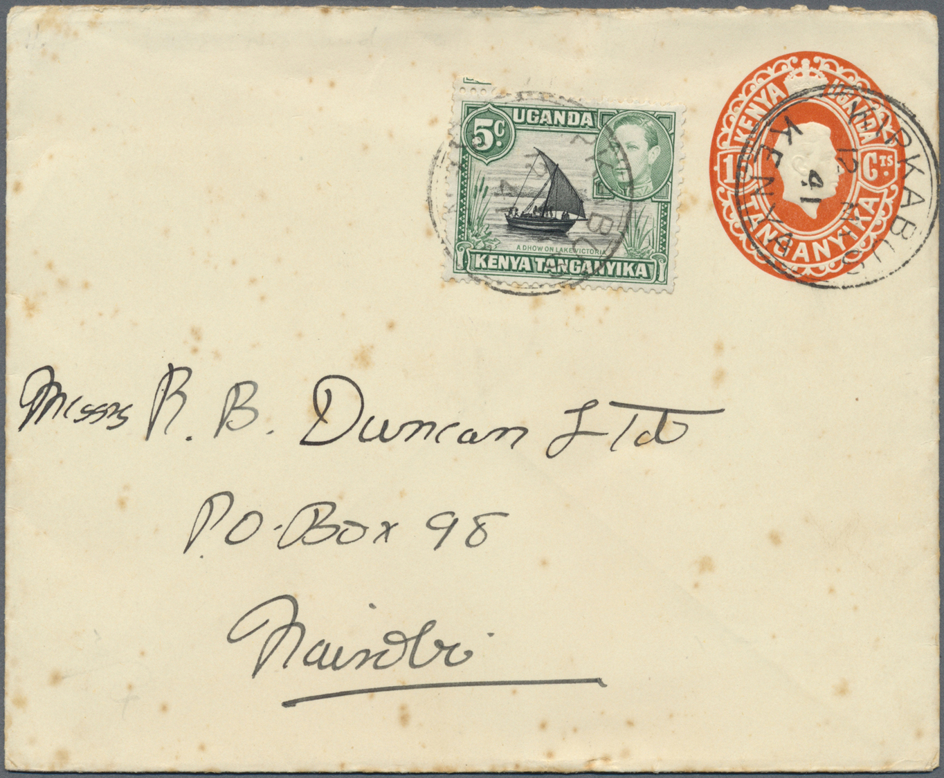 GA Kenia - Britisch Ostafrika: 1941. Kenya And Uganda Postal Stationery Envelope Fifteen Cents Scarlet Upgraded With SG  - British East Africa
