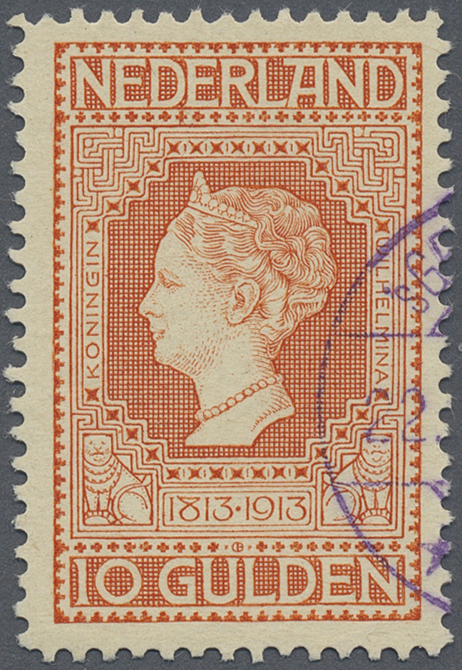 O Niederlande: 1913, 10 Gulden, Kopffrei Gestempelt, Wunderschönes LUXUSSTÜCK, Certifikat C. Muis - Lettres & Documents