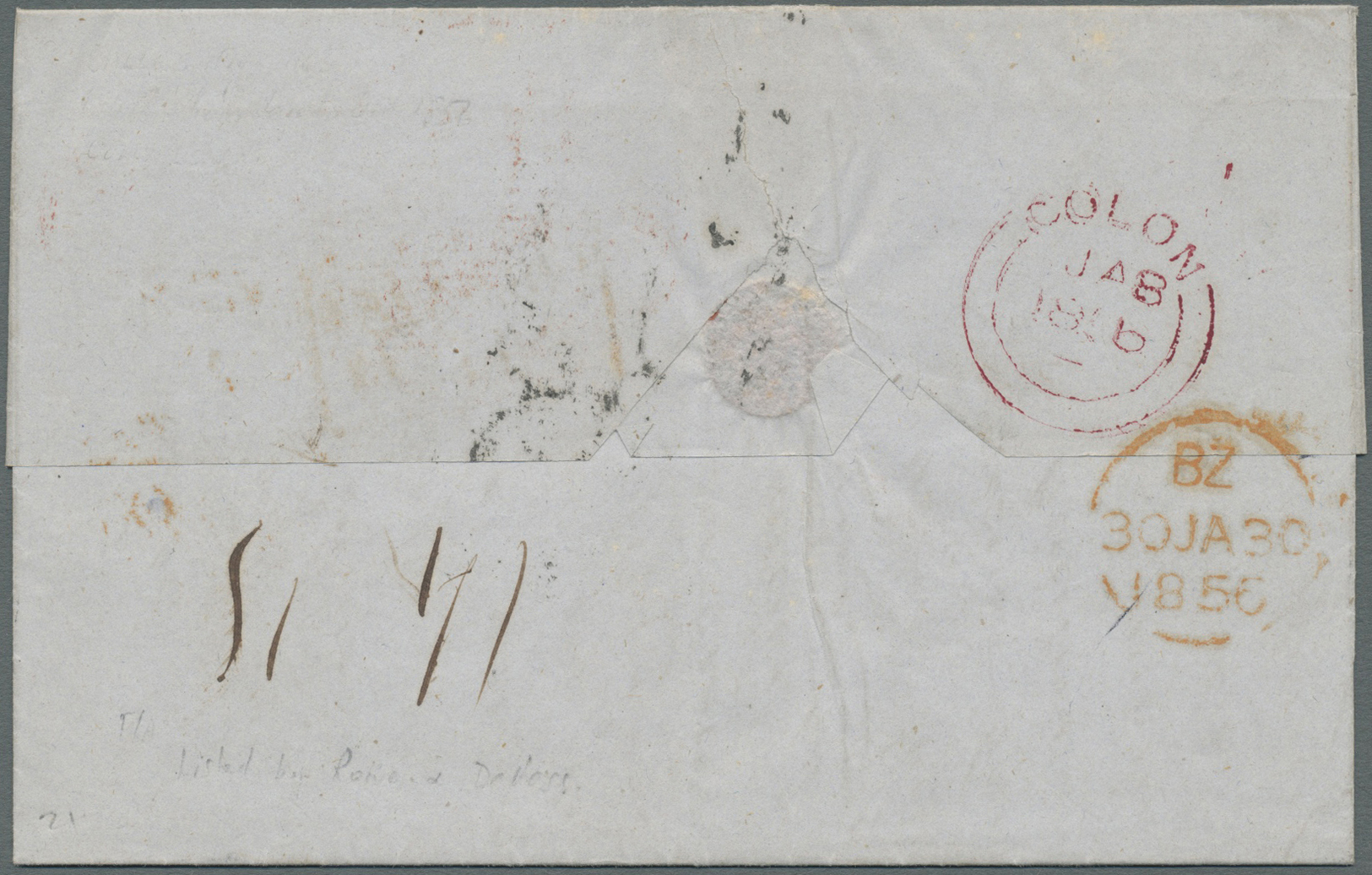 Br Kolumbien: 1856. Stampless Envelope Written From 'Hurtados Flermanos/ Panama' (with Firms Chop In Red On Face) Dated  - Colombia