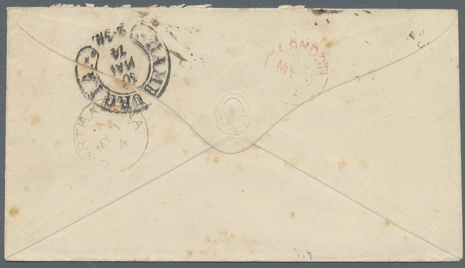 Br Kolumbien: 1874 Unstamped Envelope To Germany From Carthagena With British Post Office Date Stamp On Reverse, Routed  - Kolumbien