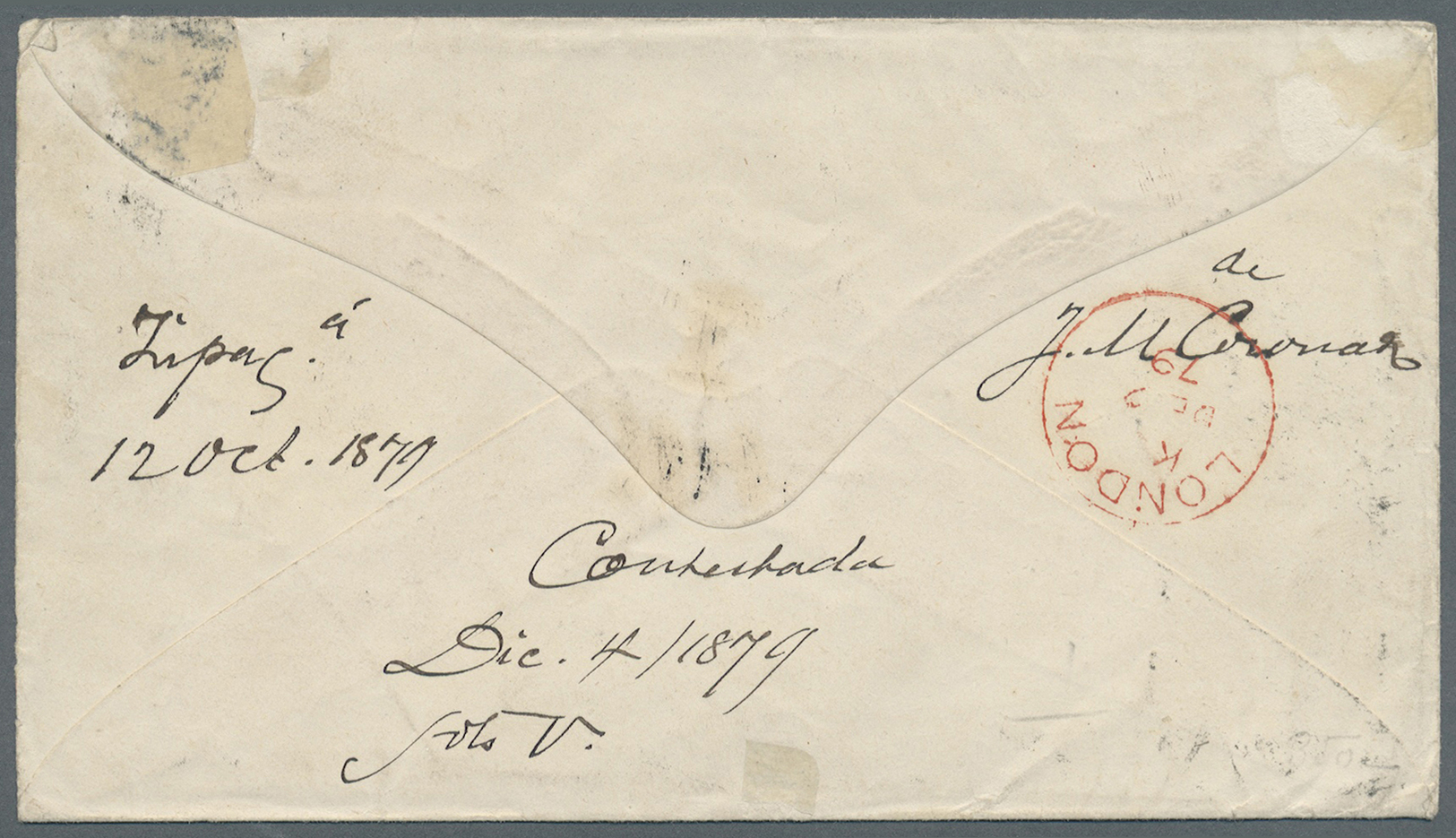 Br Kolumbien: 1879. Envelope Addressed To Paris Bearing Colombia Yvert 55, 10c Brown Tied By Oval Bogota Obliterator Rou - Colombia