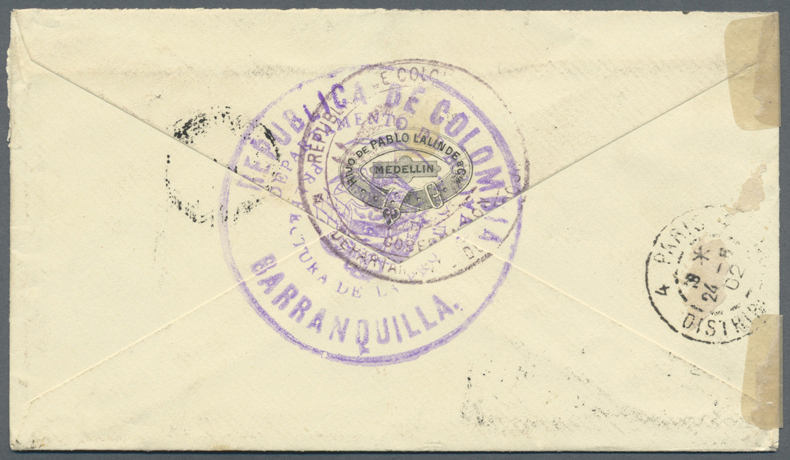 Br Kolumbien: 1902. Stampless Envelope Written From Medellin Forwarded By 'Encaminada Por/Alzamra, Palacio & Co' With Ca - Colombia