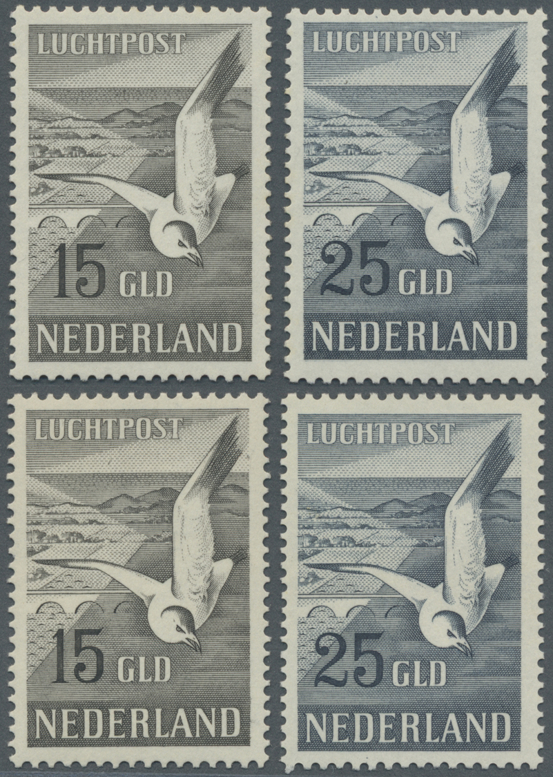 ** Niederlande: 1951, Flugpostmarken (Möwe) 15 Und 25 Gulden, 2 Sätze Tadellos Postfrisch, M€ 1.200,- - Lettres & Documents