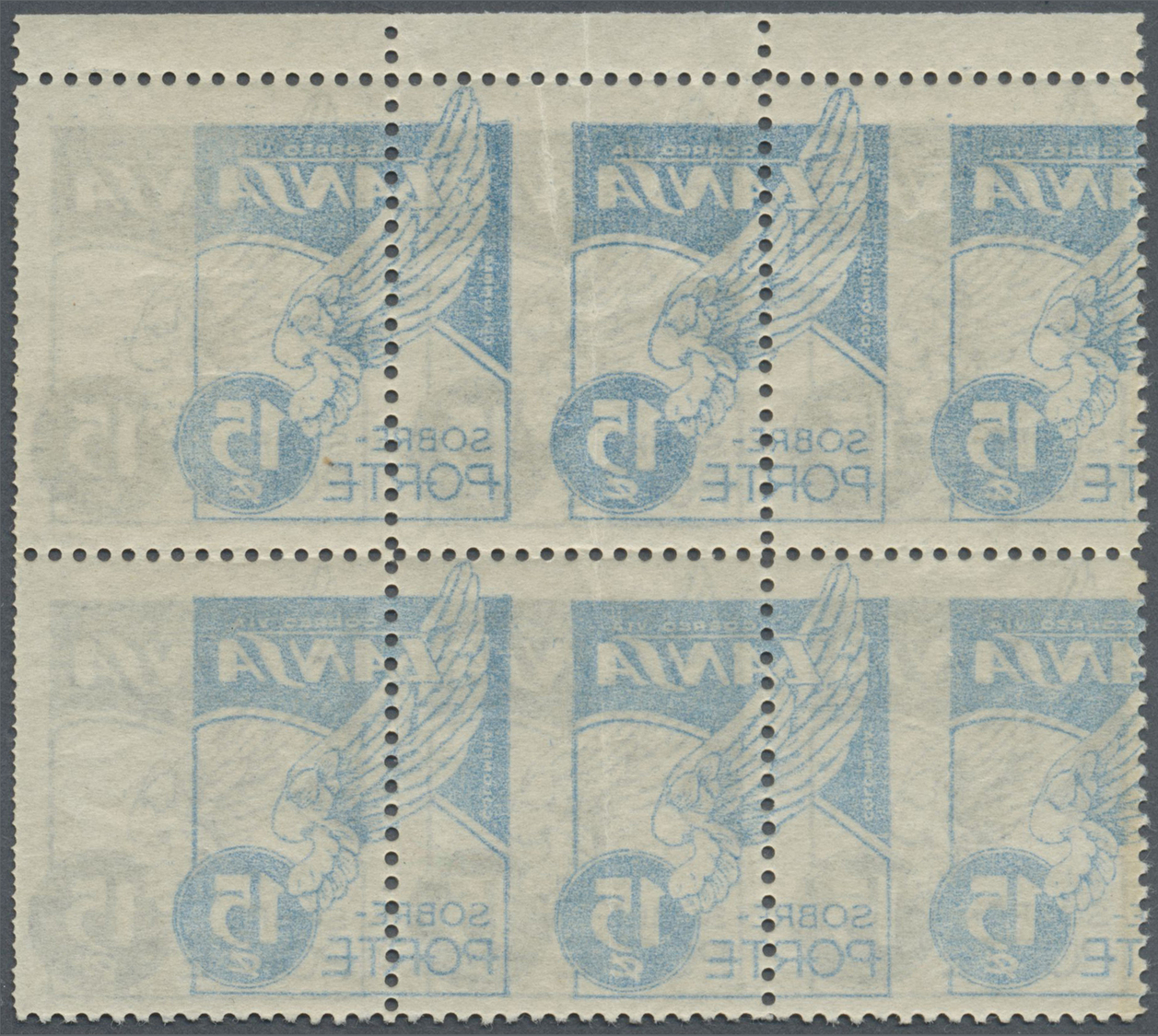 ** Kolumbien: 1950, Airmail Issue LANSA 15c. Blue Block/6 From Upper Margin With DOUBLE Perforation At Right And Additio - Colombia