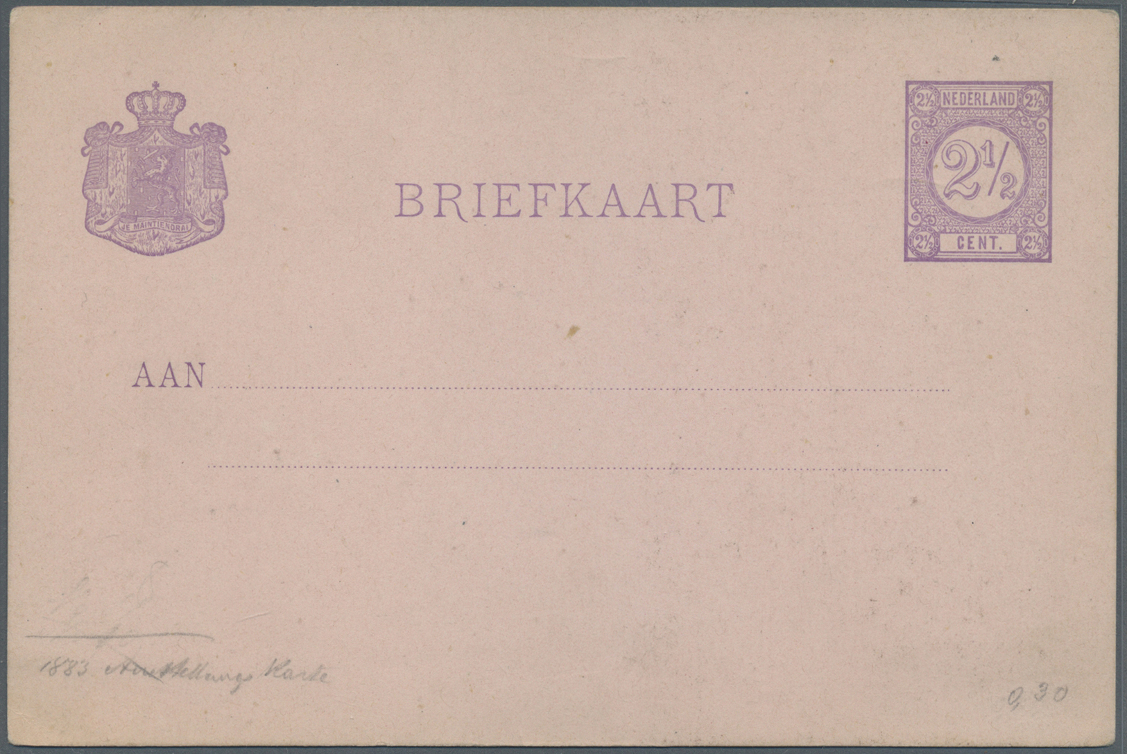 GA Niederlande - Ganzsachen: 1883, GA-Karte 2½ Cent Mit Abb. "... Internat. Tentoonstelling HET MUSEUM" Ungebrauc - Entiers Postaux