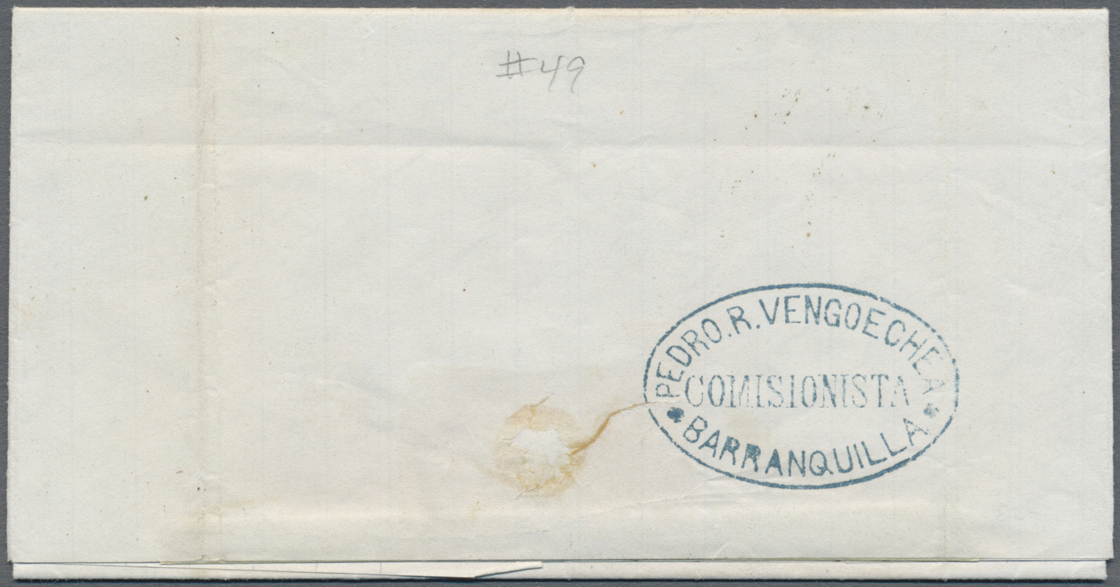 Br Kolumbien - Stempel: 1875 (July 15), Entire Letter Sent From Bucaramanga To New York With Two Blue Oval Forwarded Can - Colombia