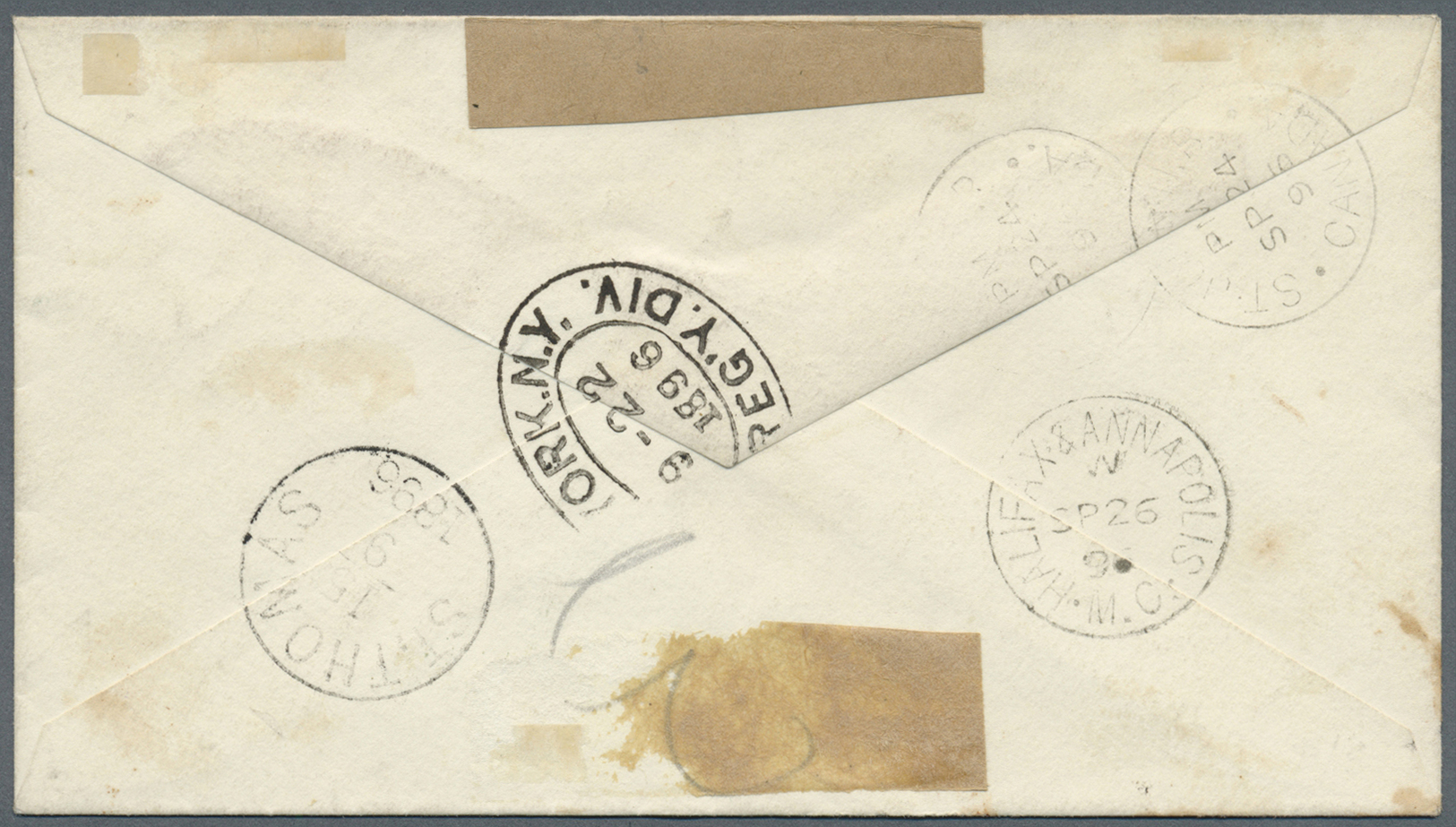 GA Leeward-Inseln: 1896. Registered Postal Stationery Envelope One Penny Pink Upgraded With SG 2, 1d Mauve And Rose And  - Leeward  Islands