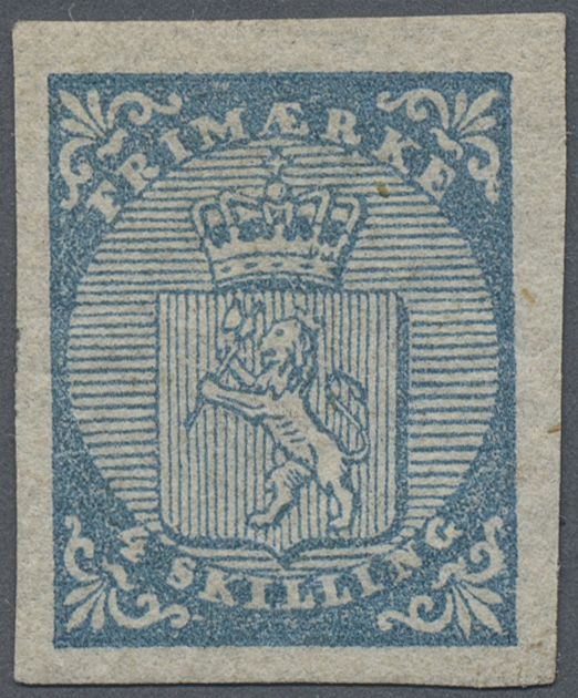 * Norwegen: 1855, Coat Of Arms 4 Sk. Blue, Fresh Colour And Large Margins All Around, Unused With Original Gum, - Neufs