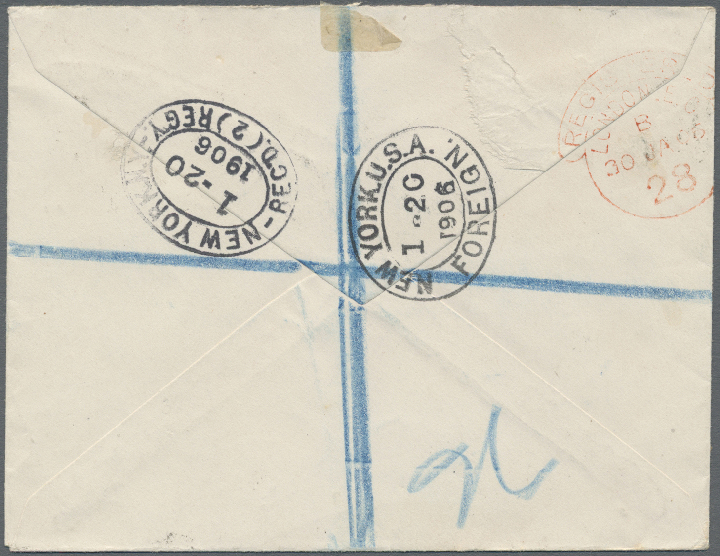 Br Leeward-Inseln: 1906. Registered Envelope Addressed To England Bearing Leeward Lslands SG 17, 1d On 4d Mauve And Oran - Leeward  Islands