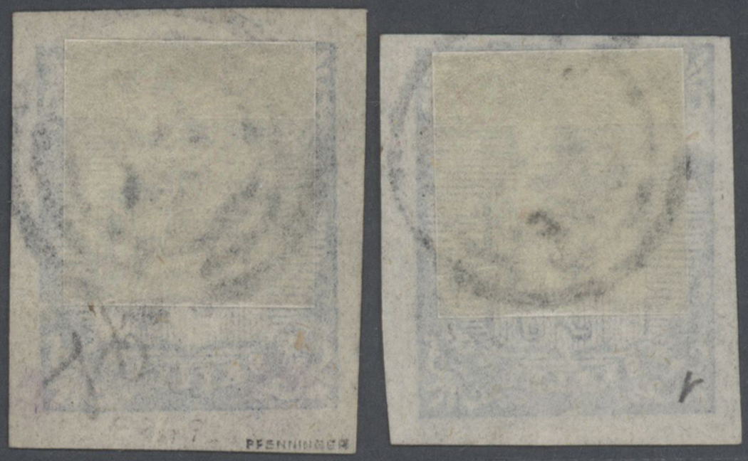 O Norwegen: 1855. Lot Of 2 Used Singles 4s Blue Coat Of Arms. - Unused Stamps