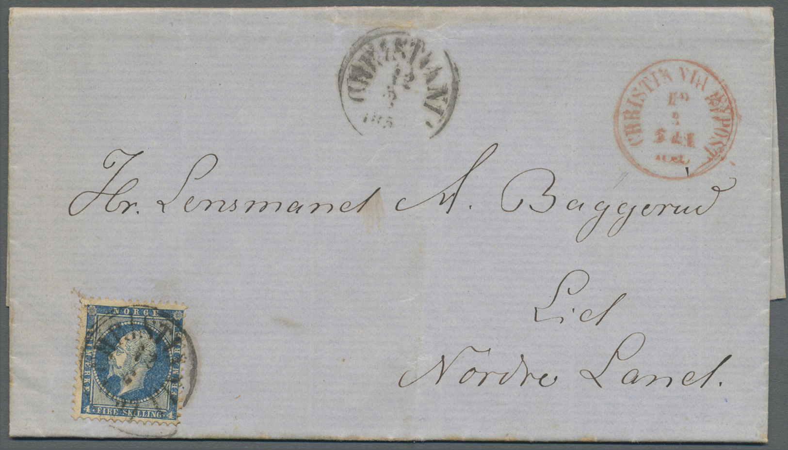 Br Norwegen: 1860 (5./12.3.), Two Folded Entires Each Bearing Single King Oscar I. 4sk. Blue Stamps Used From Chr - Neufs