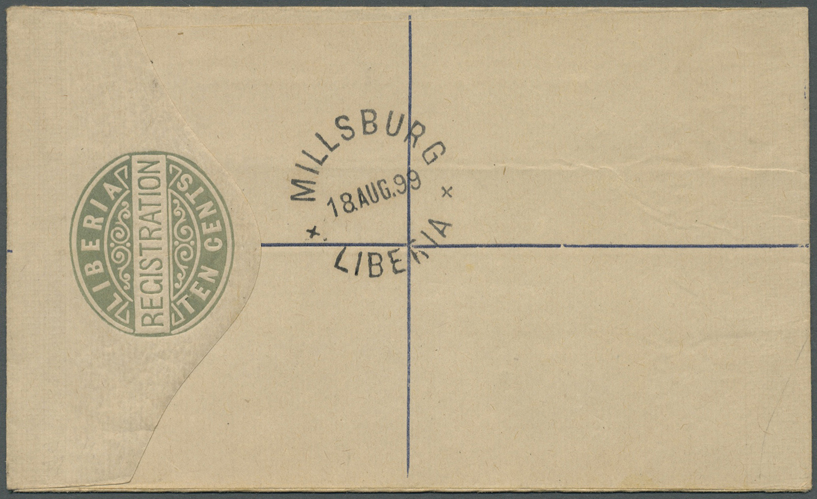 GA Liberia: 1899. Registered Envelope 10c Grey-green Upgraded With Yvert 28, 4c Green And Black And Yvert 41, 1c Lilac T - Liberia