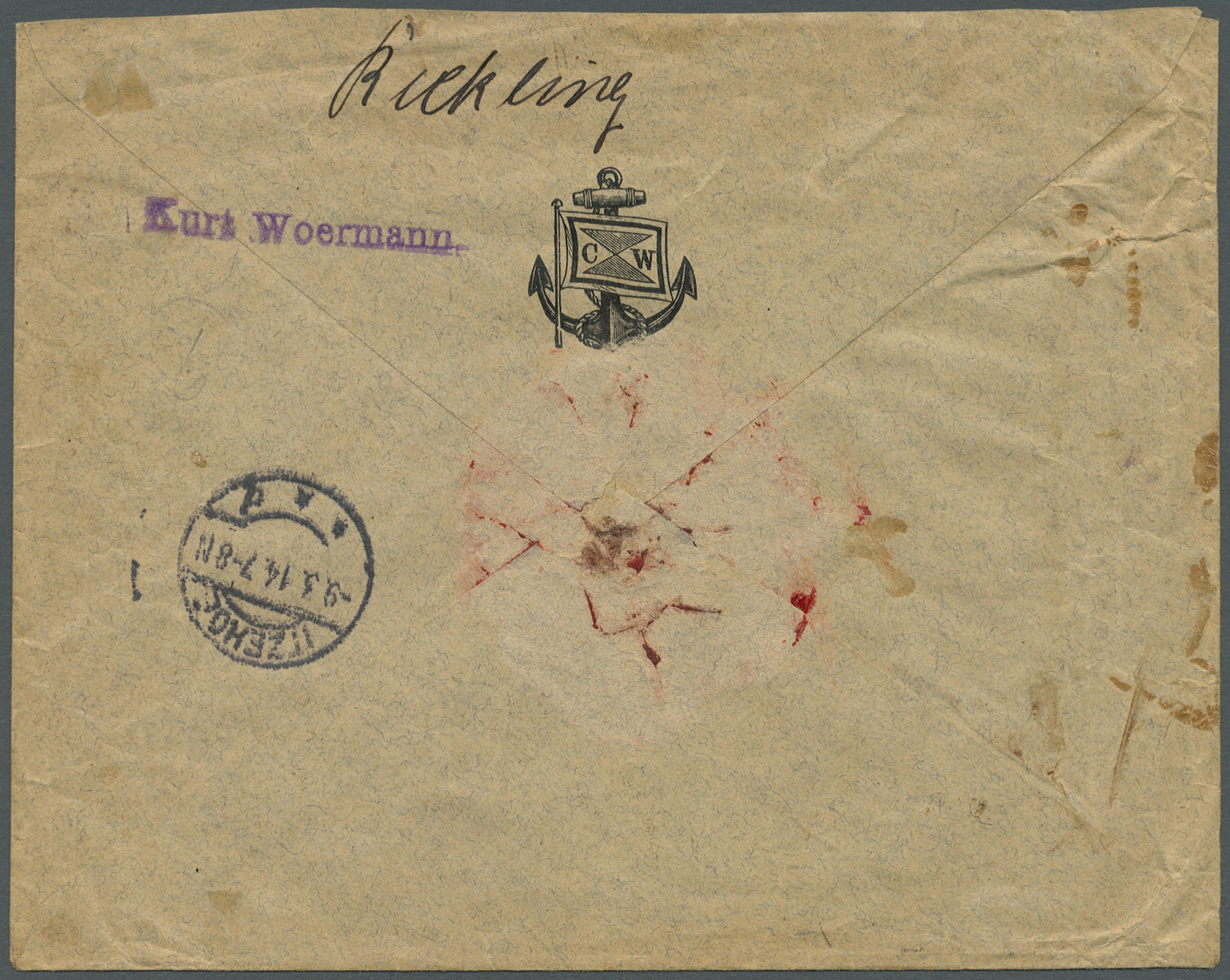Br Liberia: 1914. Registered Envelope (creased) Addressed To Germany Bearing Yvert 104, 30c Sepia Tied By Hooded Registe - Liberia