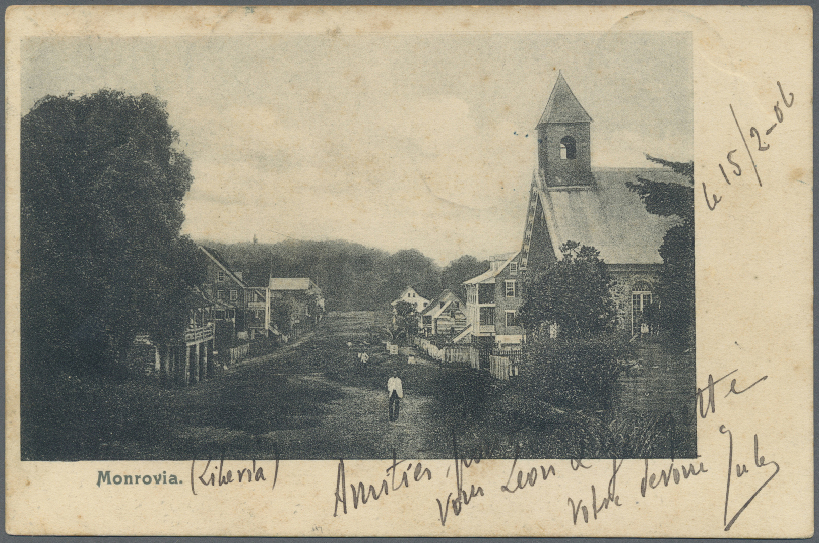 Br Liberia - Dienstmarken: 1906. Picture Post Card Of 'Monrovia Town' Addressed To France Bearing Liberia 'Official Serv - Liberia