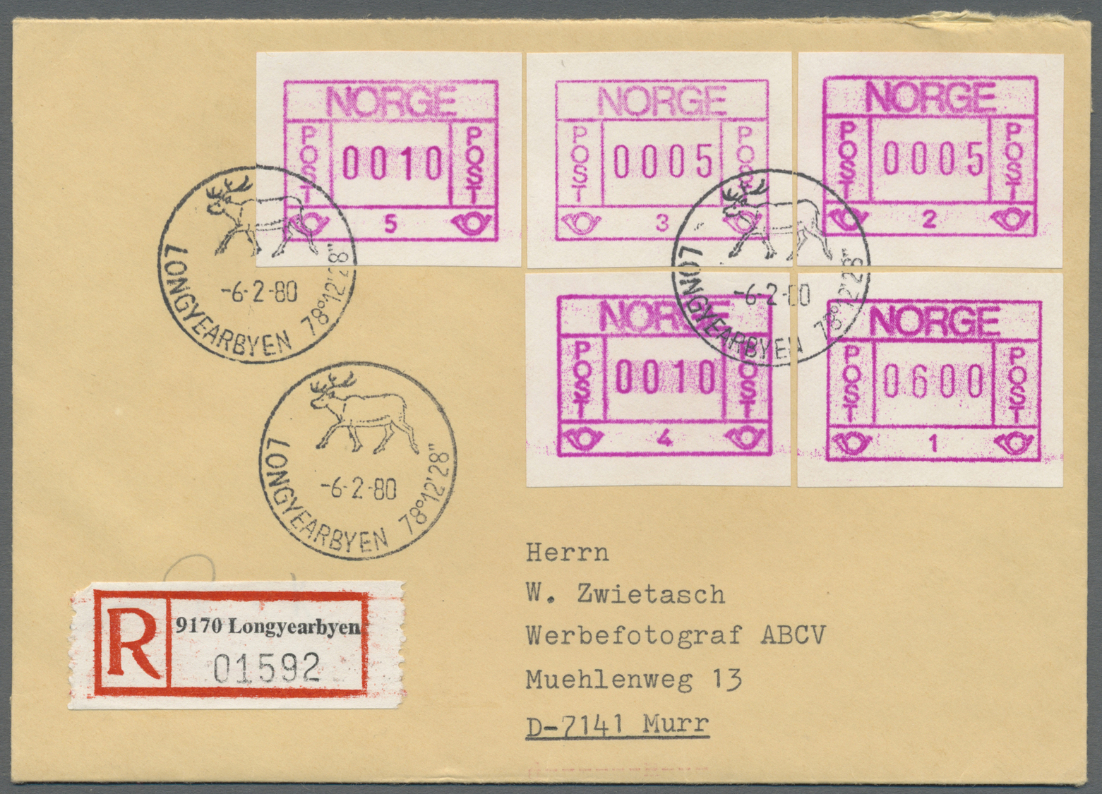 Br Norwegen - Automatenmarken: 1980 (6.2.), First Type Of ATM Numbered '1' To '5' Incl. Three Different Denominat - Timbres De Distributeurs [ATM]