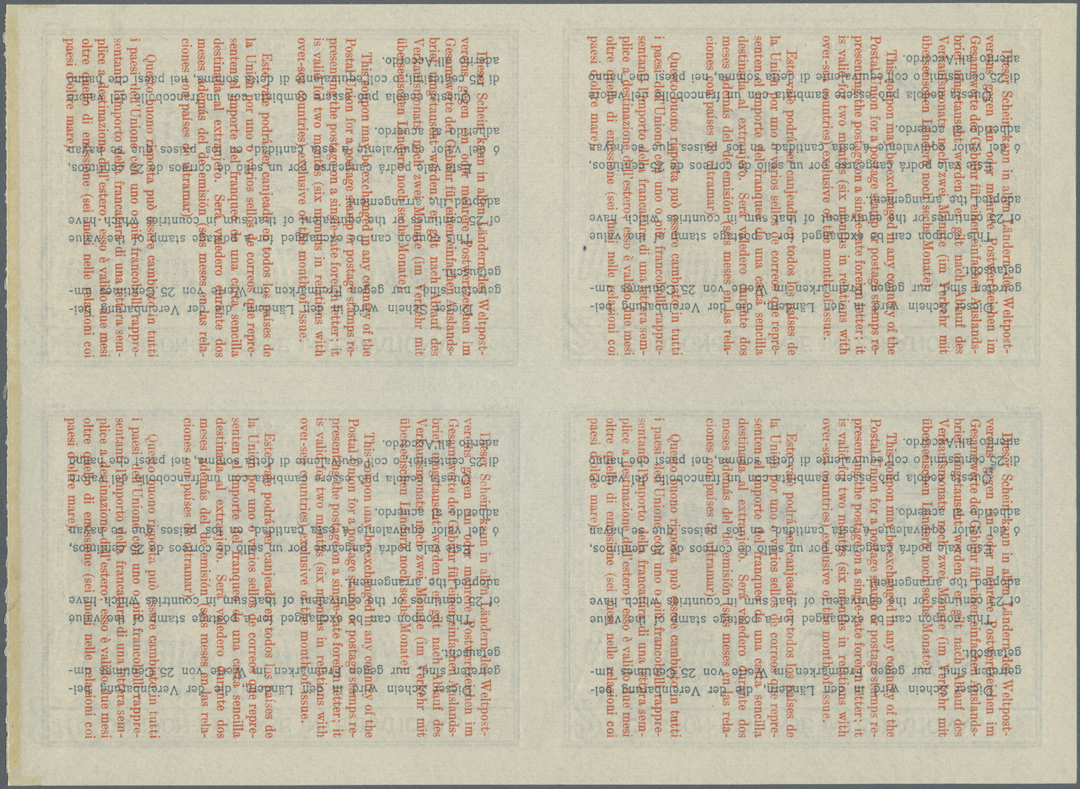 GA Norwegen - Ganzsachen: Design "Madrid" 1920 International Reply Coupon As Block Of Four 70 Oere Norge. Backsid - Postal Stationery