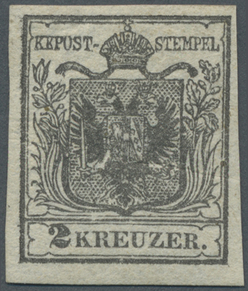 * Österreich: 1850/54: 2 Kreuzer Grauschwarz, Handpapier Type I A, Ungebraucht. Laut Dr. Ferchenbauer: "Die Mark - Unused Stamps