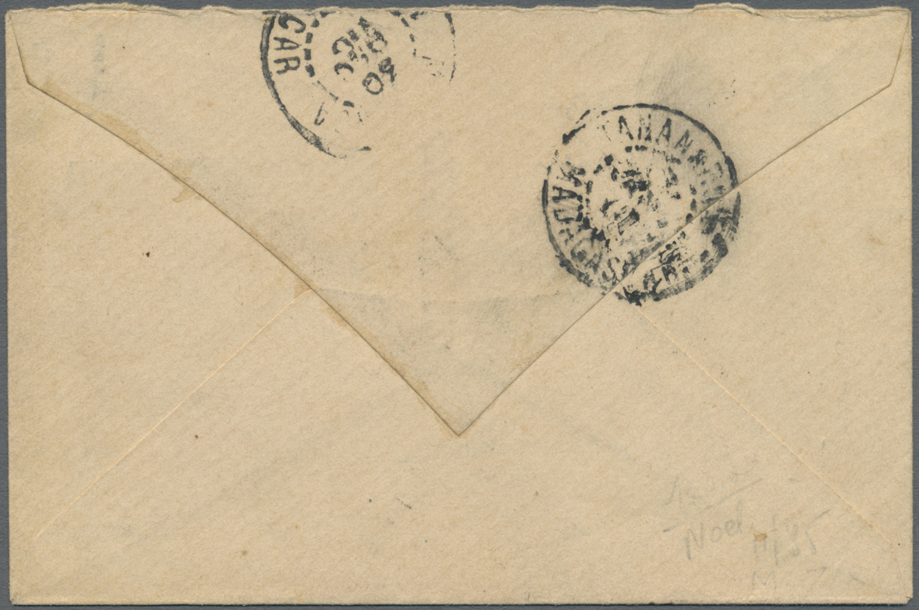 GA Madagaskar: 1896 (ca.). Postal Stationery Envelope 5c Green Upgraded With Yvert 32, 10c Black And Blue Tied By Tulear - Madagascar (1960-...)