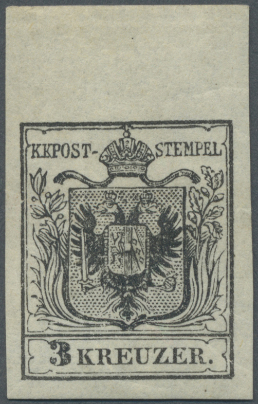 * Österreich: 1850/54: 3 Kreuzer Schwarz, Type I B, Probedruck In Endgültiger Zeichnung. Laut Dr. Ferchenbauer: - Neufs