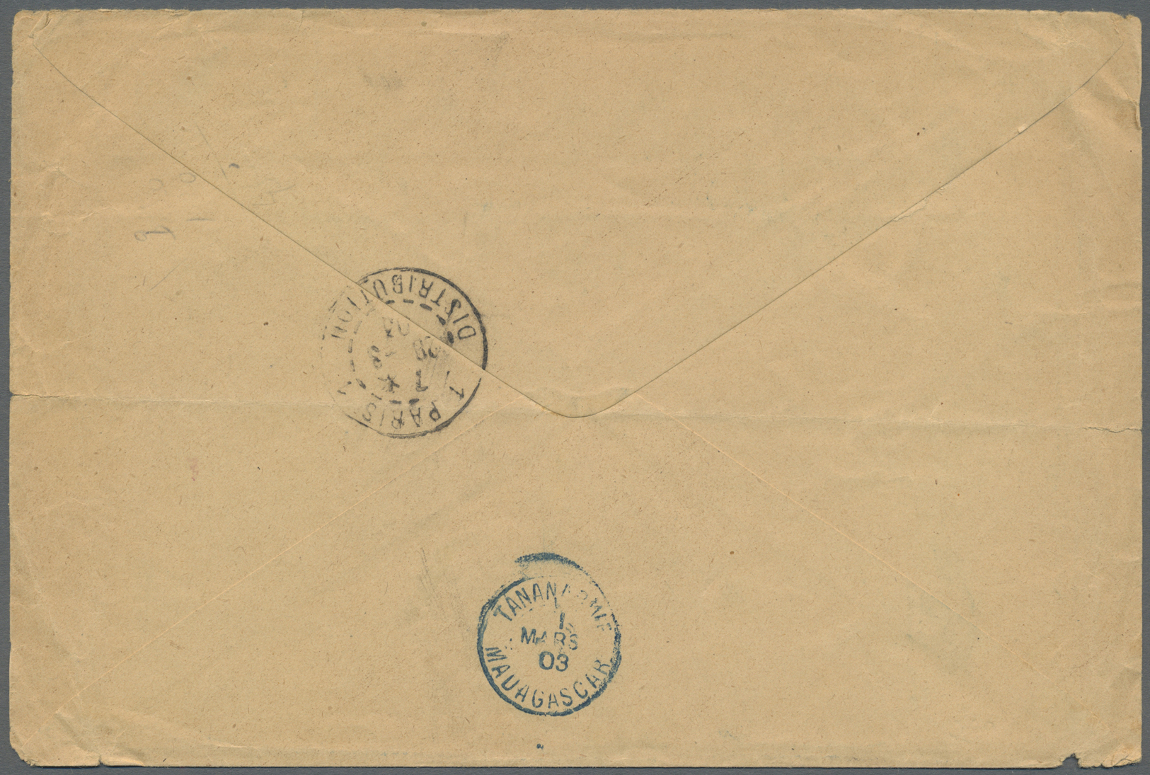 Br Madagaskar: 1903. Registered Envelope Addressed To France Bearing Madagascar Yvert 30, 4c Lilac-brown (strip Of 5), Y - Madagascar (1960-...)