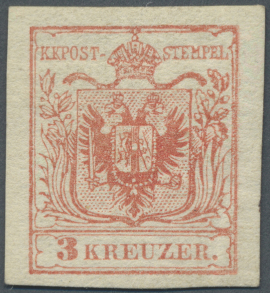 * Österreich: 1850/54: 3 Kreuzer Karminrot, Maschinenpapier Type III A, Ungebraucht. Laut Dr. Ferchenbauer: "Die - Neufs