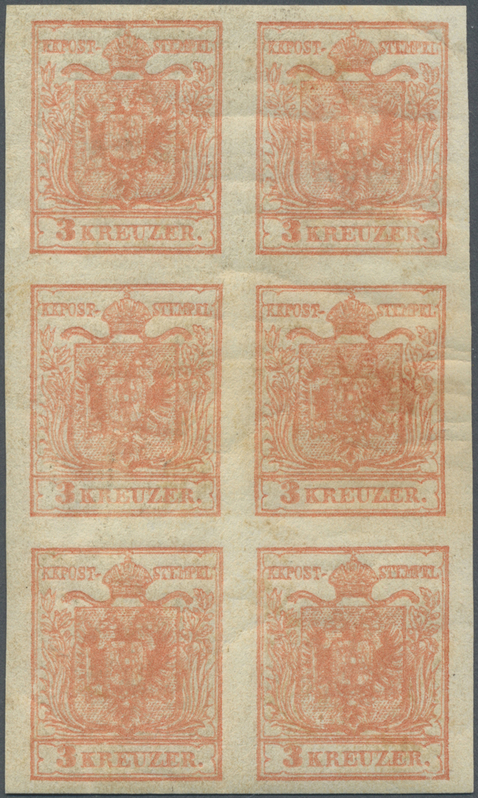 * Österreich: 1850/54: 3 Kreuzer Stumpfrosa, Maschinenpapier Type III C, Im Senkrechten Ungebrauchten SECHSER-BL - Unused Stamps