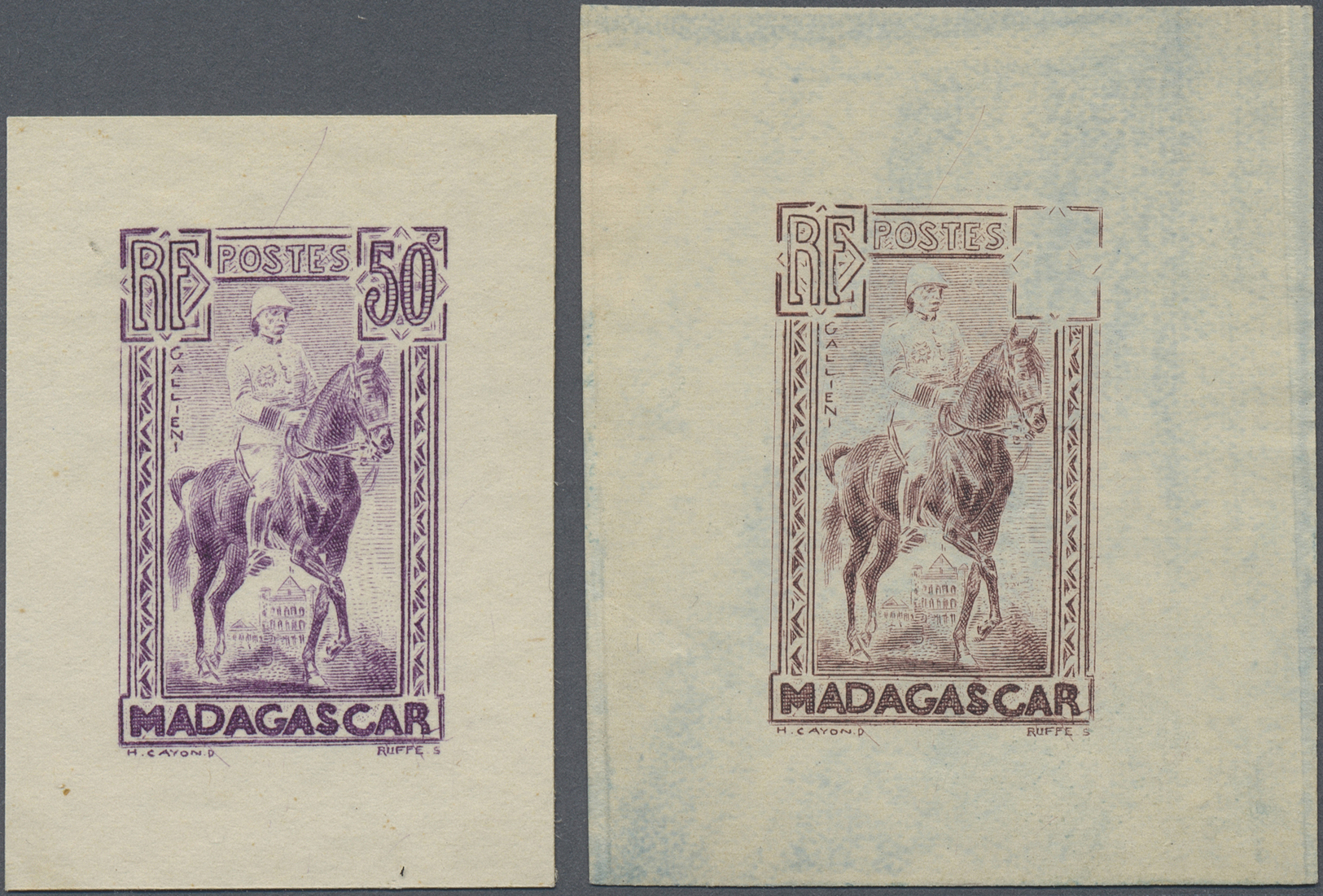 (*) Madagaskar: 1936/40, General Gallieni, Group Of Four Single Die Proofs Of Similar But Not Realised Design (General R - Madagascar (1960-...)