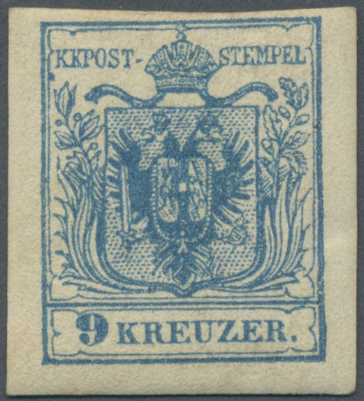 * Österreich: 1850/54: 9 Kreuzer Blau, Maschinenpapier Type III A, Mit Dem Für Diese Type Charakteristischem Pla - Unused Stamps