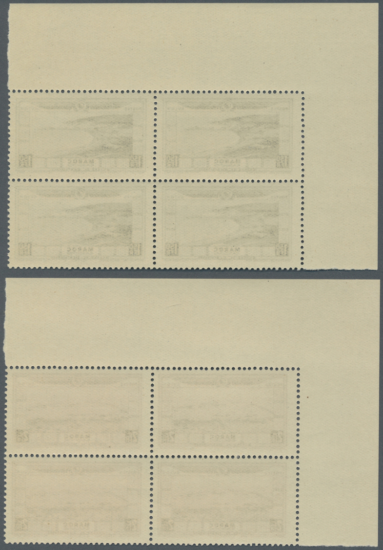 ** Marokko: 1928, Flood Relief, 5c. to 5fr., complete st of ten values as marginal blocks of four from the upper left co