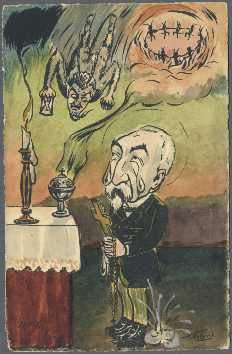 Ansichtskarten: Motive / Thematics: KRAMPUS, Handgemalte Französische Karikatur Um 1900, Sign.. A. M - Autres & Non Classés