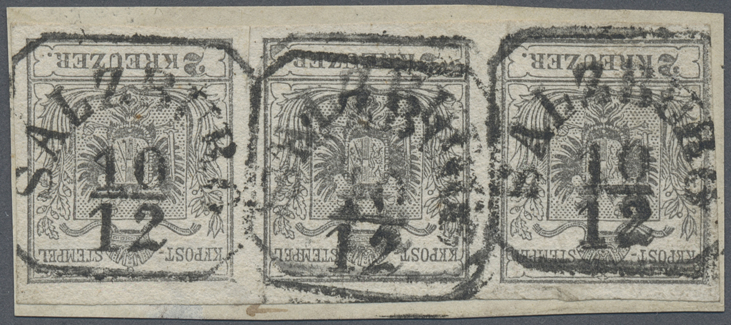 O Österreich: 1850, 2 Kreuzer, Handpapier, Gute Farbe Silbergrau, Allseits Vollrandiger Waagerechter Dreierstrei - Neufs
