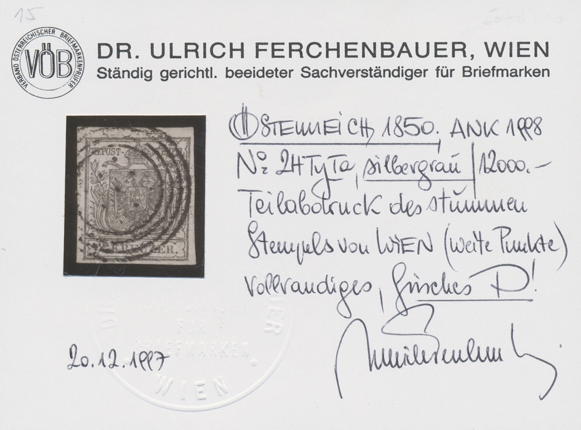 O Österreich: 1850, 2 Kreuzer, Handpapier, Type Ia, Gute Farbe Silbergrau, Allseits Vollrandig Mit Klarem Teilab - Unused Stamps