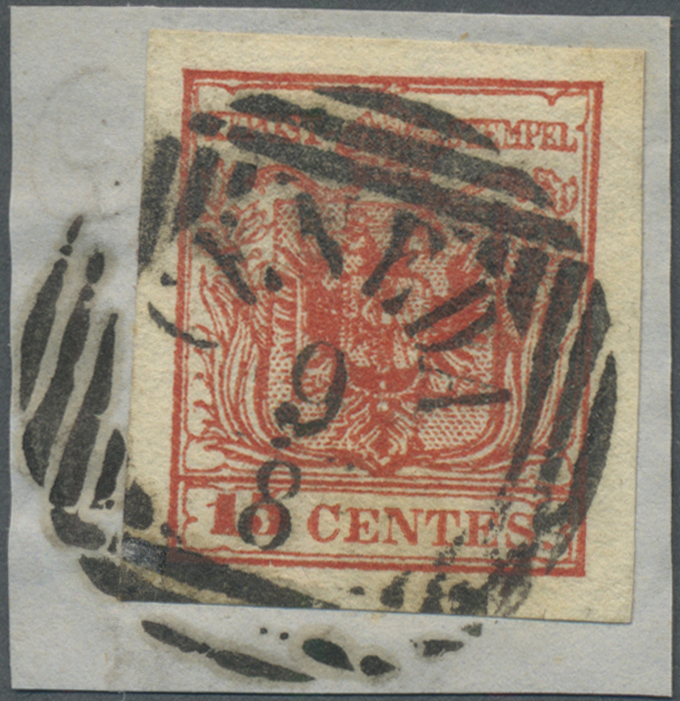 Brrst Österreich: 1850, 10 C Tiefkarmin Mit Schraffen-Rundstempel "CENEDA" (Müller 69b) Entwertet, Rundum Breit- Bis - Unused Stamps