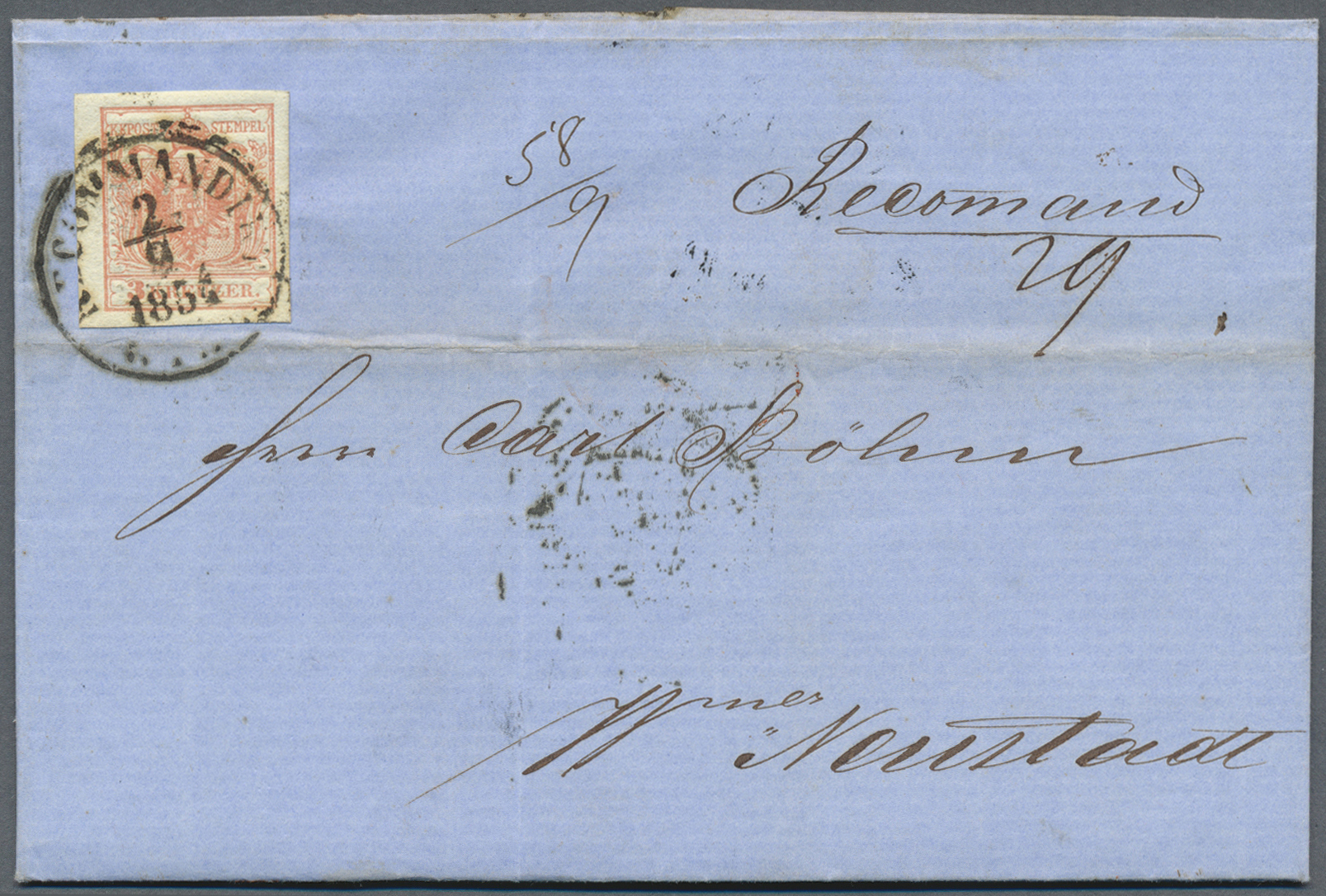 Br Österreich: 1850: 3 Kreuzer Handpapier Type IIIa, Rot, Die Drei Breitrandigen Und Frischen Marken Kleben Beids - Neufs