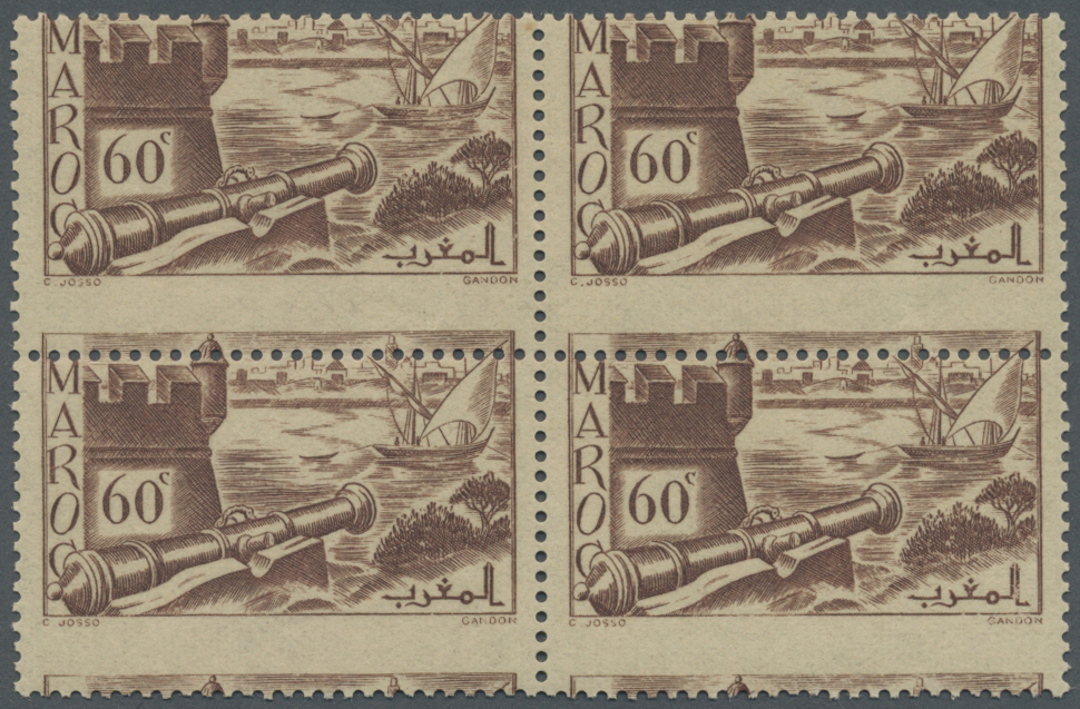 ** Marokko: 1940, 60c. Brown "Remparts De Sale", Misperforated Block Of Four, Therefore Appearance As "imperf. At Base", - Morocco (1956-...)
