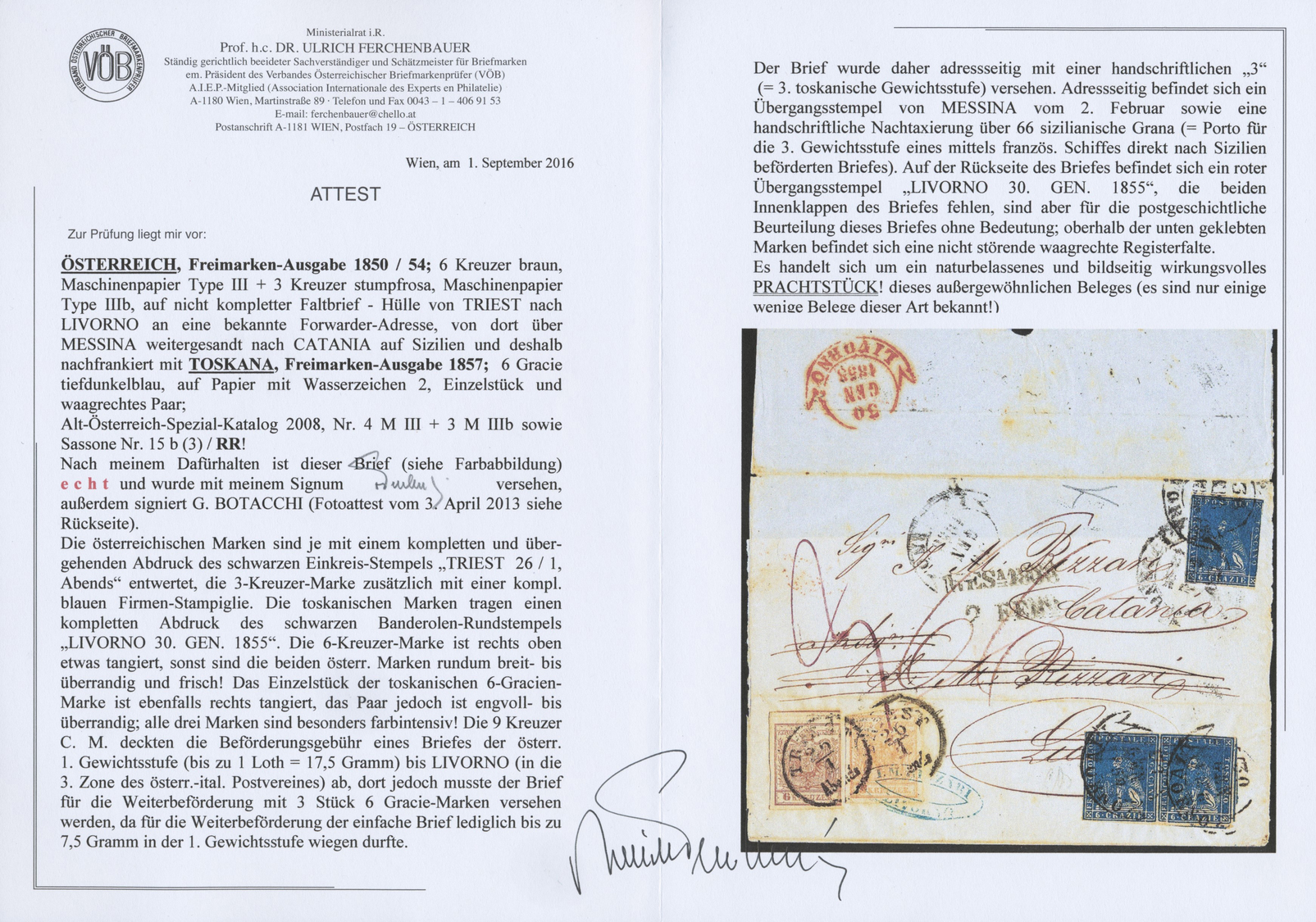 Br Österreich: 1850: Brief Aus Triest Vom 26. Januar 1858, Frankiert 3 Kreuzer Orange Und 6 Kreuzer Braun Der Ers - Neufs