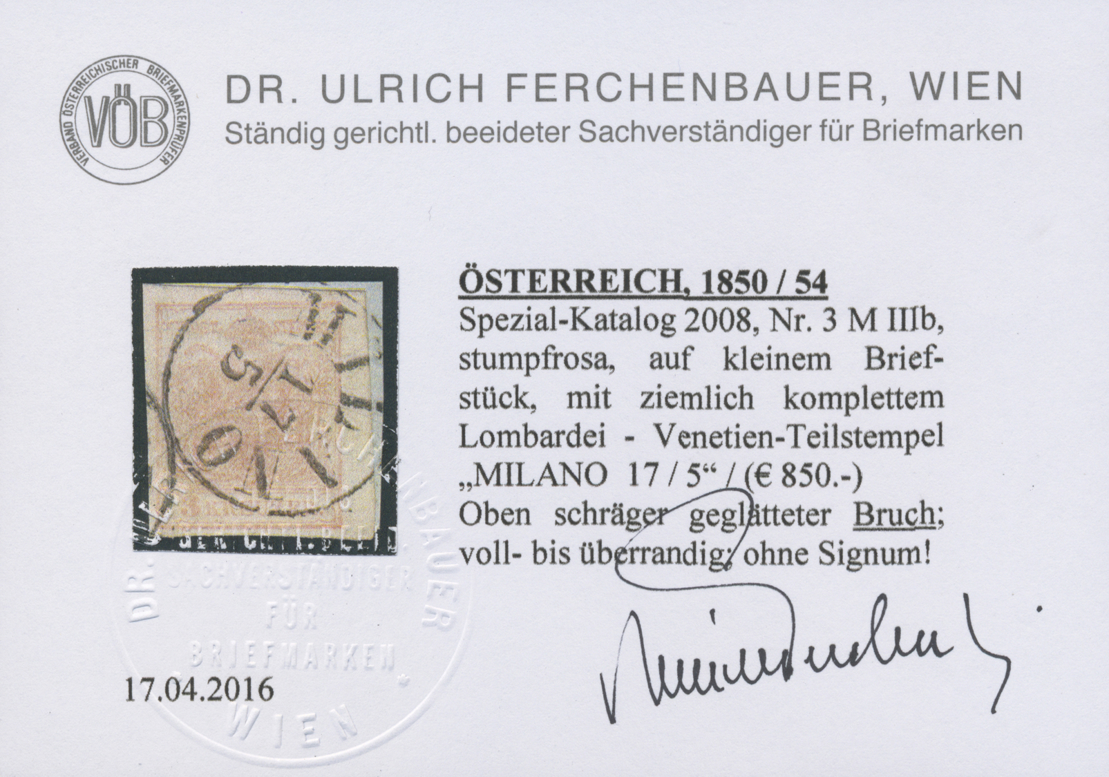 Brrst Österreich: 1850/1854, Zwei Briefstücke Mit Je 3 Kreuzer Rot Und Lombardei-Venetien Stempel K1 MILANO 17/5 Bzw - Neufs