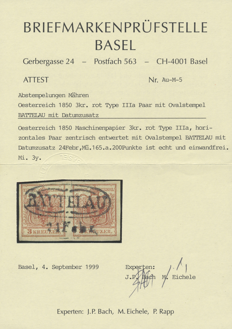 O Österreich: 1854, 3 Kr. Rot, Farbfrisches Wagerechtes Paar, Allseits Voll- Bis Breitrandig, Oben Vortrennschni - Neufs