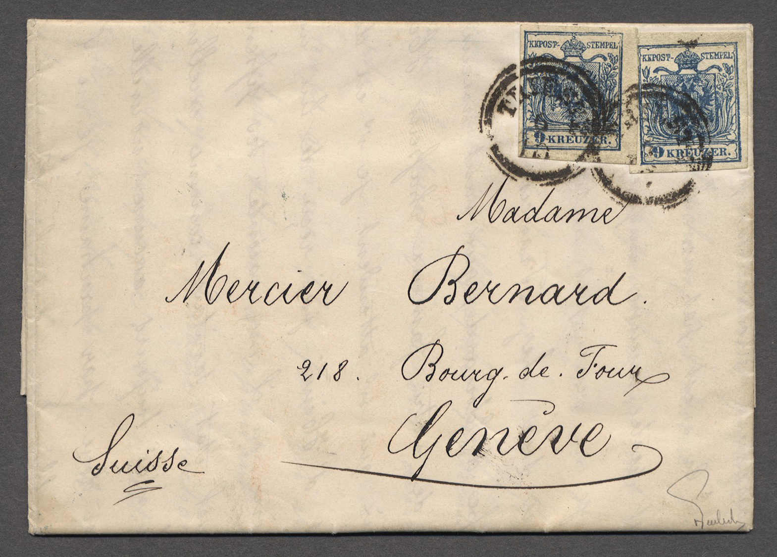 Br Österreich: 1850: Wappenzeichnung 9 Kr. Dunkelblau, Type IIIb, Zwei Breitrandige Exemplare Auf Archivfrischem, - Unused Stamps