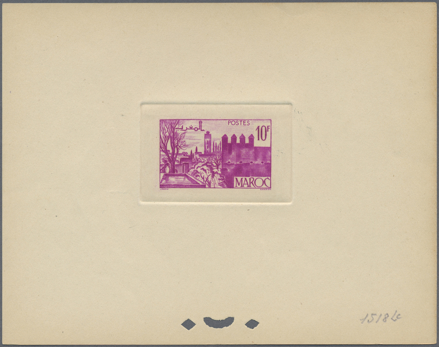 (*) Marokko: 1947/1948, 10fr. Fes, group of seven epreuve in differing colours (partly some striated toning). Maury refe