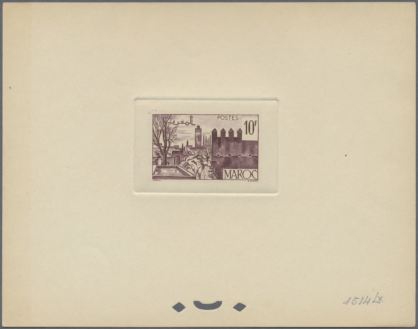 (*) Marokko: 1947/1948, 10fr. Fes, group of seven epreuve in differing colours (partly some striated toning). Maury refe