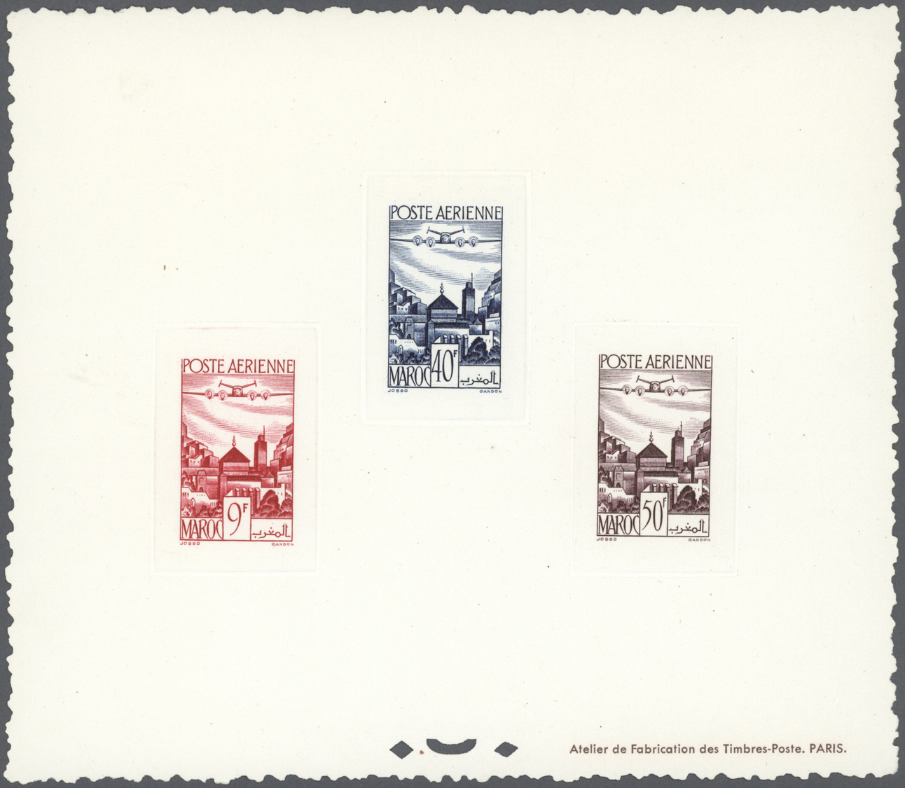 (*) Marokko: 1947, Airmails, Two Epreuve Collective In Issued Colours: 9fr./40fr./50fr. And 100fr./200fr. Rare And Attra - Morocco (1956-...)