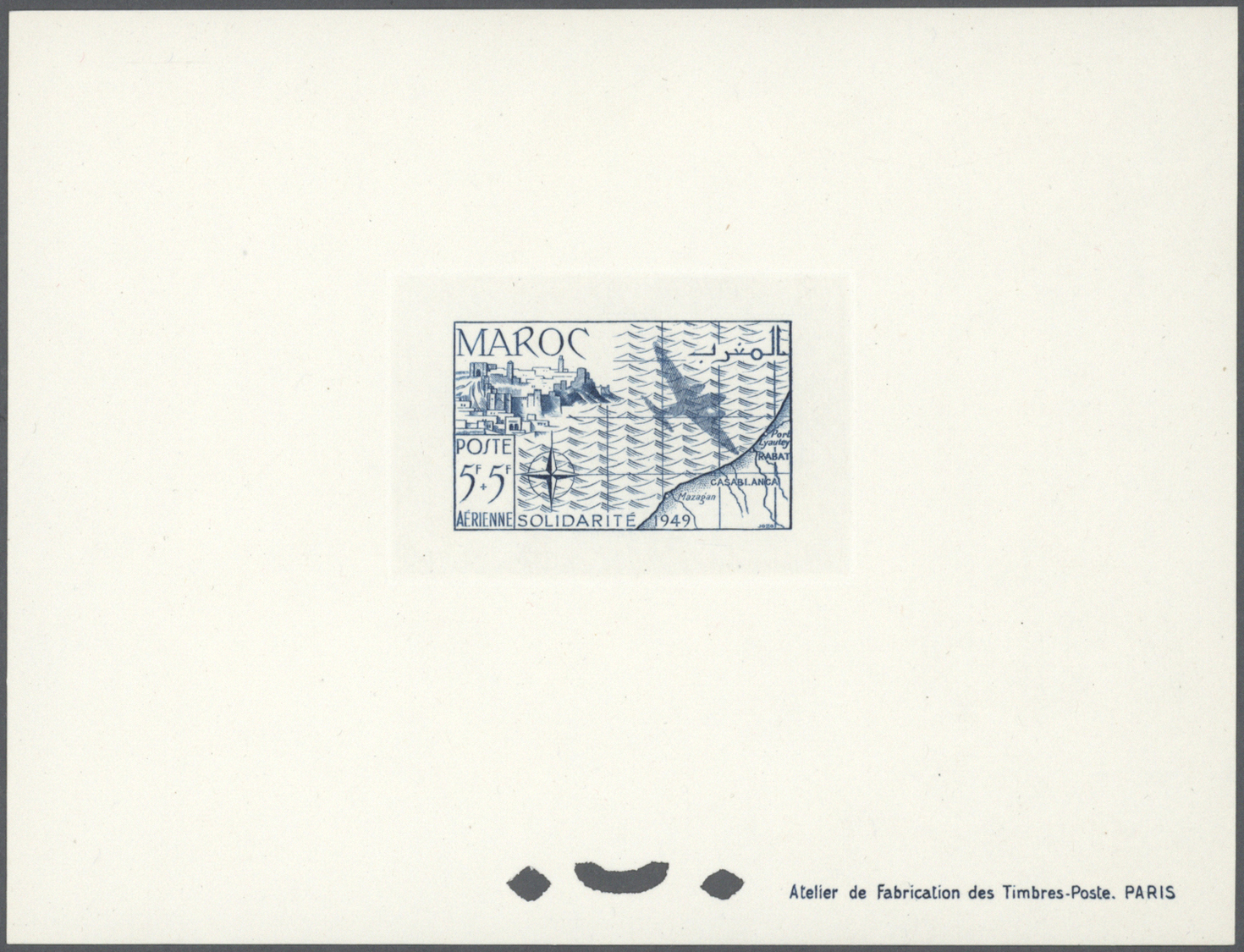 (*) Marokko: 1948/1950, group of six epreuve: Maury no. PA 65 epreuve d'artiste in blue, with signature, PA66, PA75/78 e