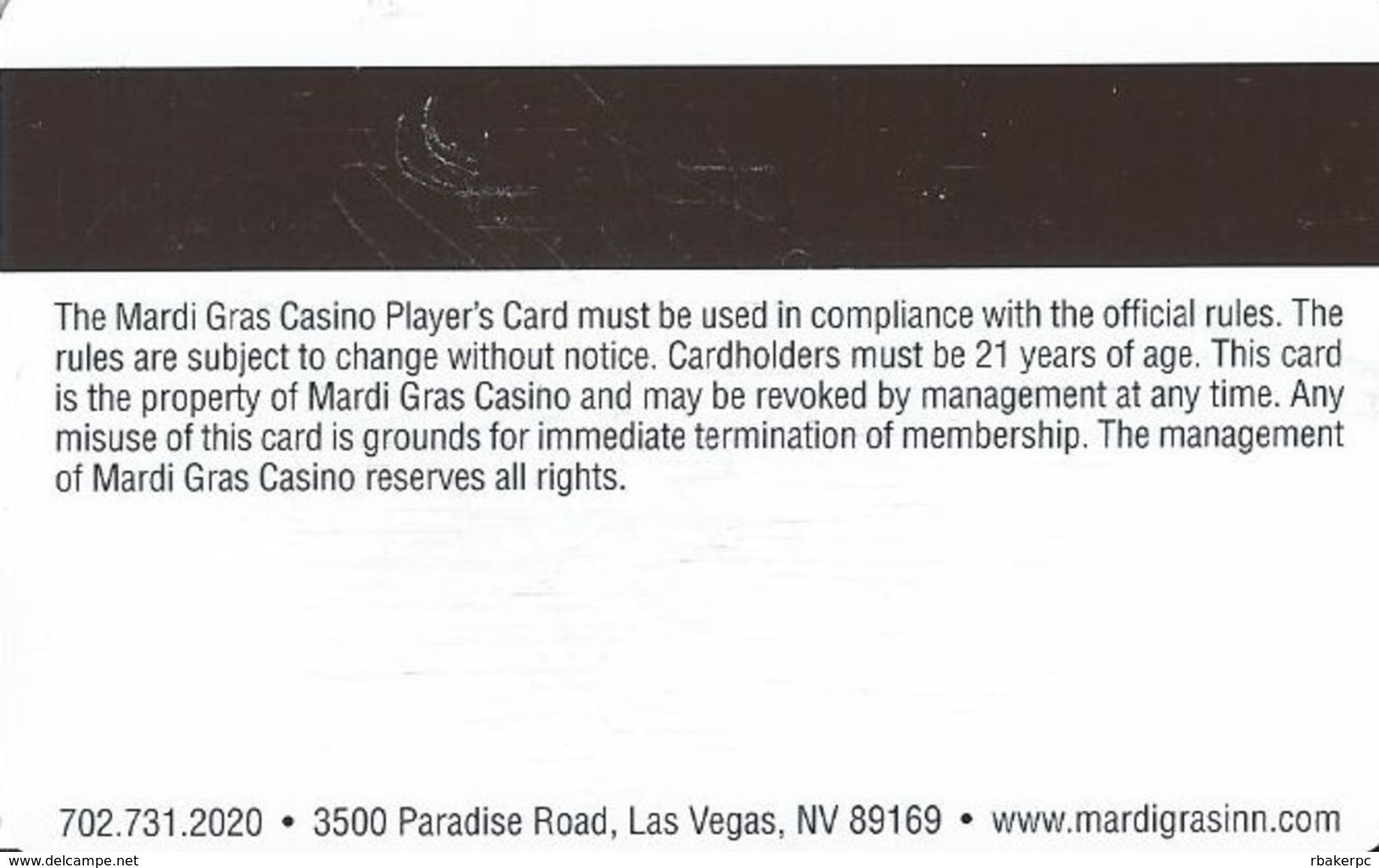 Best Western Mardi Gras Casino - Las Vegas, NV - Slot Card - Casino Cards