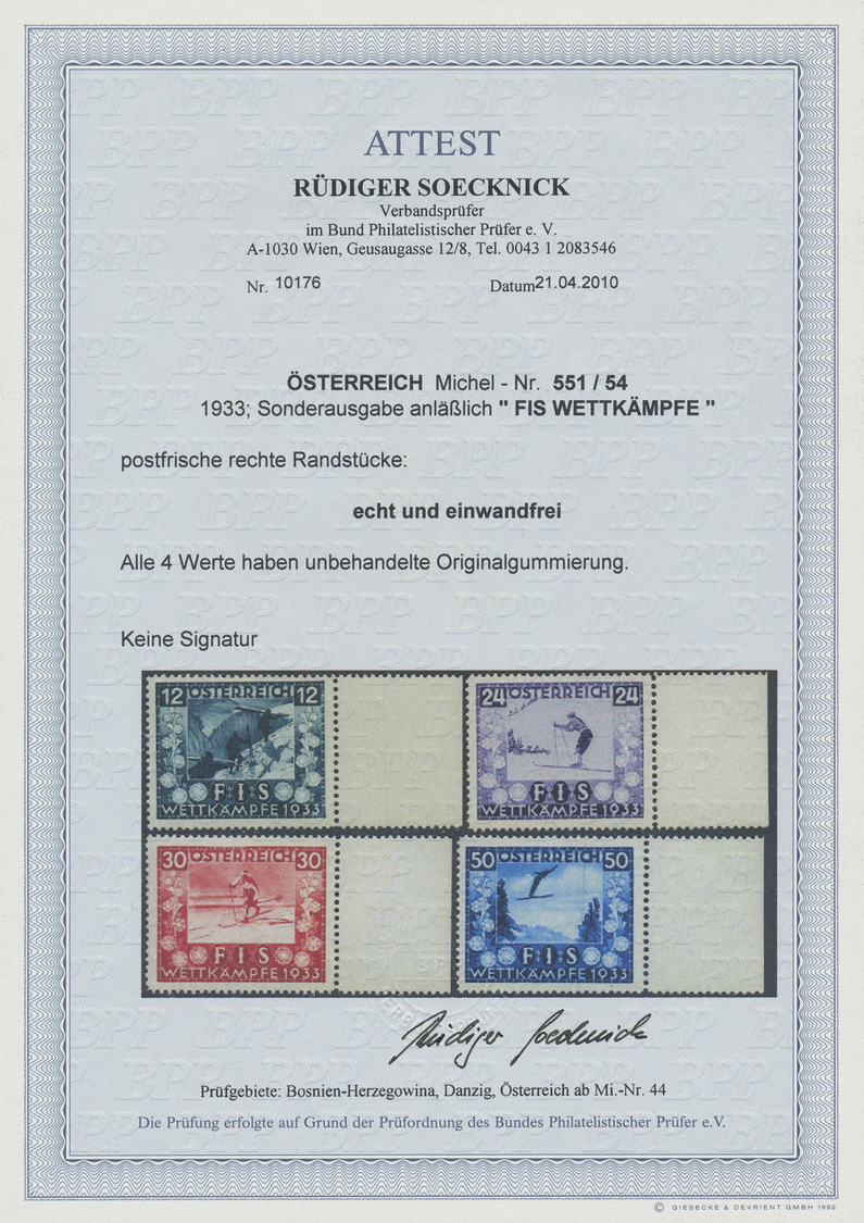 ** Österreich: 1933, Jugendwohlfahrt: FIS-Wettkämpfe In Innsbruck, Kompletter Postfrischer Satz Vom Rechten Seite - Nuovi