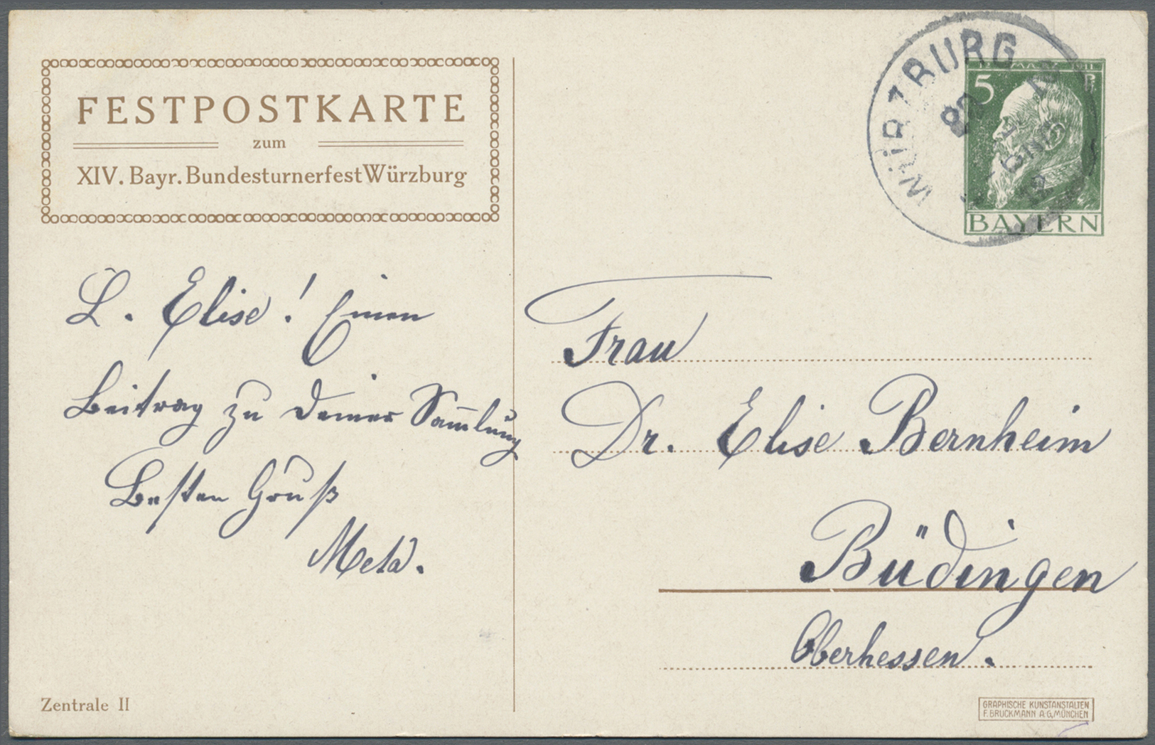 GA Ansichtskarten: Bayern: WÜRZBURG (alte PLZ 8700), Privatganzsache "XIV Bayr. Bundesturnfest 1912" Ze - Altri & Non Classificati