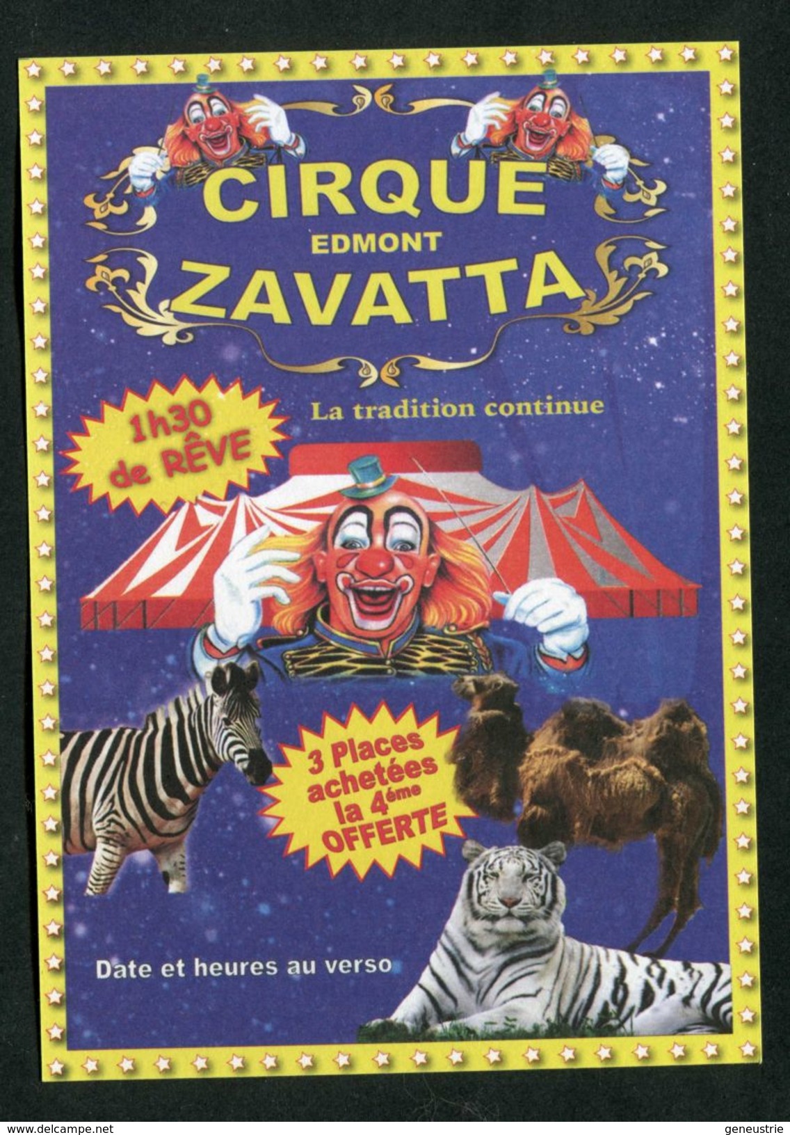 Joli Flyer Publicitaire Cirque "Edmont Zavatta - Pontoise" Val D'Oise - Clown - Tigre - Zèbre - Programs